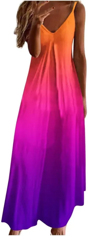 Summer Dresses for Women 2025 Vacation Floral Slip Dress Boho Maxi Sleeveless Dress Casual V Neck Beach Sundresses