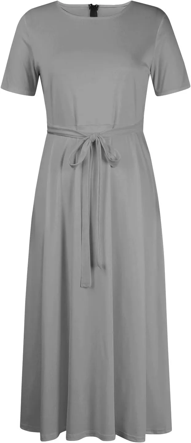 Summer Dresses for Women Beach Aline Midi Dresses Casual Flowy Tshirt Dress Floral Short Sleeve Dress with Pockets