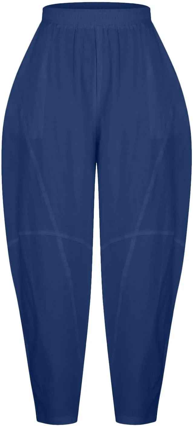Summer Linen Harem Pants Womens Baggy Drop Crotch Boho Wide Leg Lantern Trousers Aladdin Bohemian Beach Yoga Pants