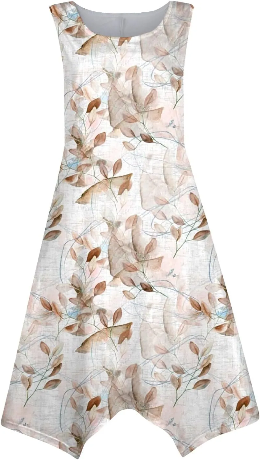Sundresses for Women 2025 A-Line Sleeveless Tank Dress Handkerchief Hem Crewneck Boho Dress Casual Beach Dress