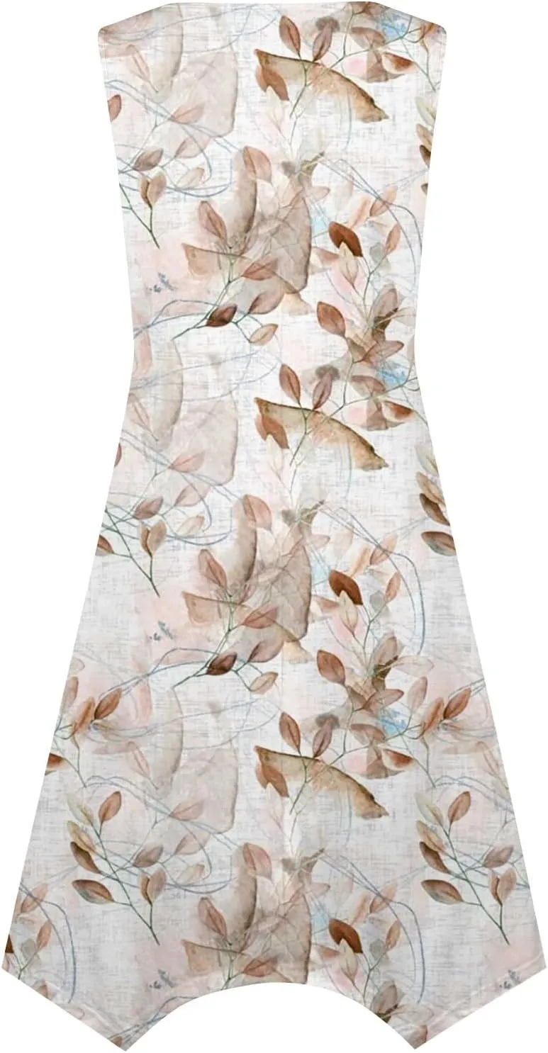 Sundresses for Women 2025 A-Line Sleeveless Tank Dress Handkerchief Hem Crewneck Boho Dress Casual Beach Dress