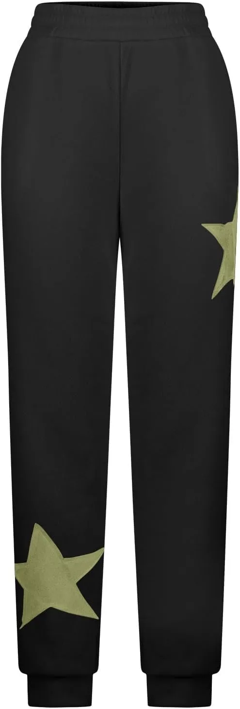 Sweatpants for Women Baggy Joggers Lounge High Waist Pants with Pocket Star Print Sweatpants Fleece Lined Pant