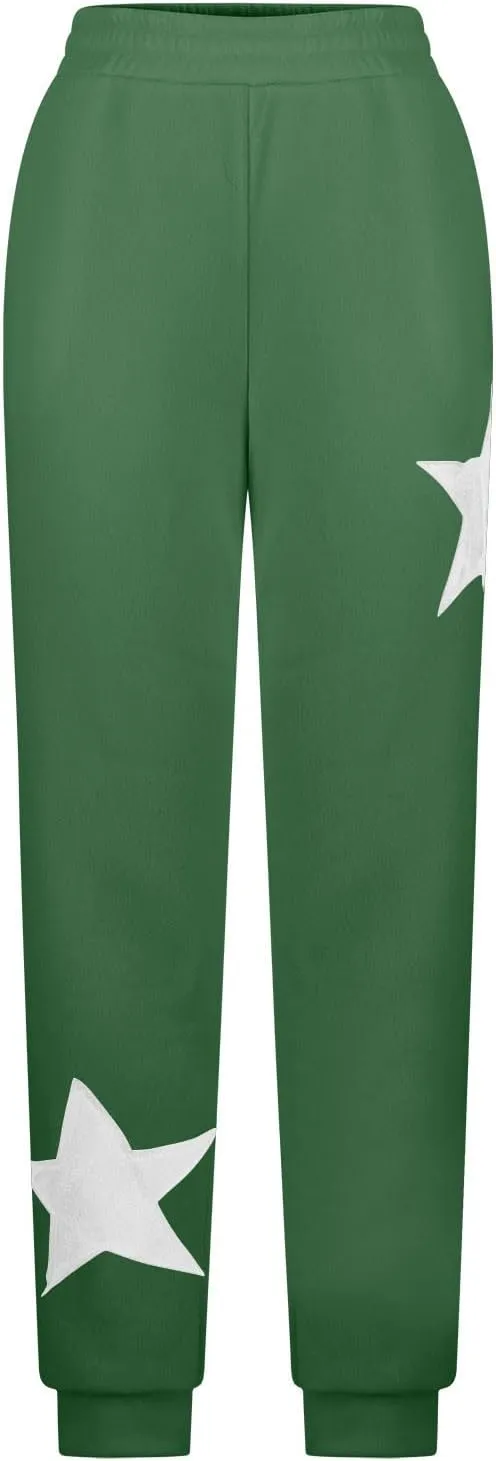 Sweatpants for Women Baggy Joggers Lounge High Waist Pants with Pocket Star Print Sweatpants Fleece Lined Pant