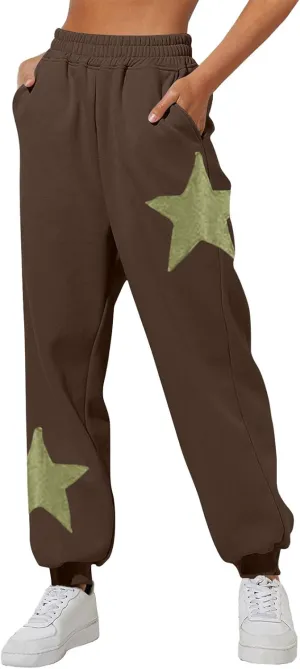 Sweatpants for Women Baggy Joggers Lounge High Waist Pants with Pocket Star Print Sweatpants Fleece Lined Pant