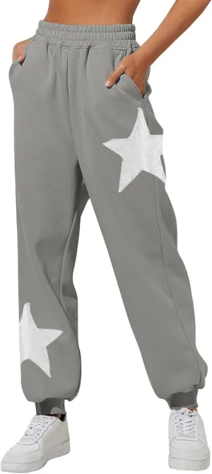 Sweatpants for Women Baggy Joggers Lounge High Waist Pants with Pocket Star Print Sweatpants Fleece Lined Pant