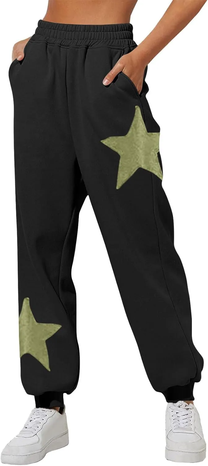Sweatpants for Women Baggy Joggers Lounge High Waist Pants with Pocket Star Print Sweatpants Fleece Lined Pant