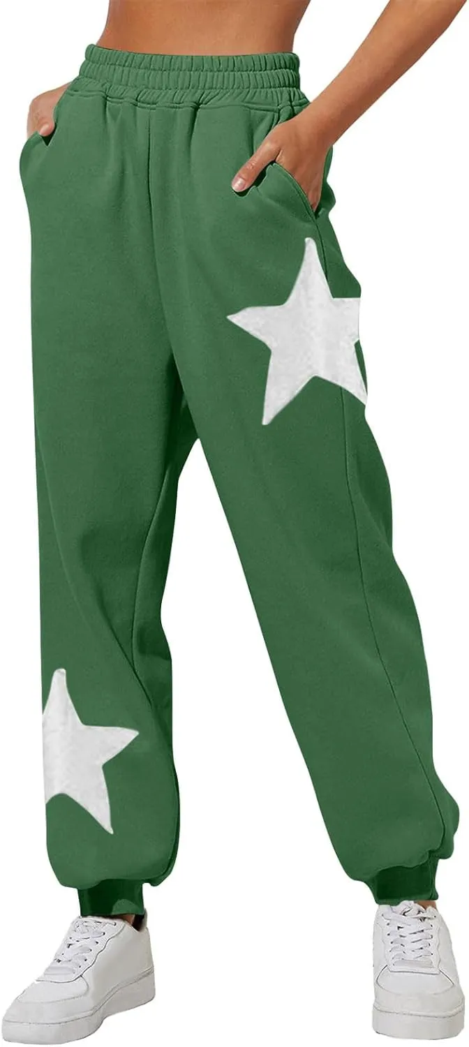 Sweatpants for Women Baggy Joggers Lounge High Waist Pants with Pocket Star Print Sweatpants Fleece Lined Pant