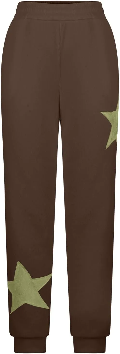Sweatpants for Women Baggy Joggers Lounge High Waist Pants with Pocket Star Print Sweatpants Fleece Lined Pant