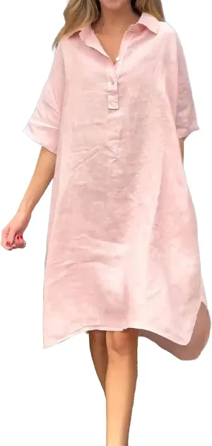T Shirt Dresses for Women 2025 Casual Summer Cotton Linen Midi Dress V Neck Dress Beach Vacation Sundress with Pockets