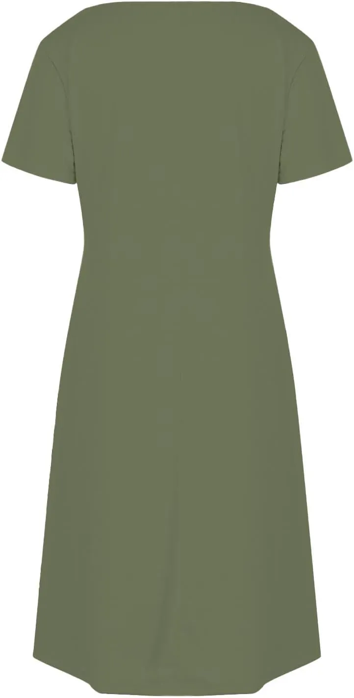 T Shirt Dresses for Women 2025 Summer V Neck Short Sleeve Casual Basic Dreses Flowy Beach Sundresses with Pockets