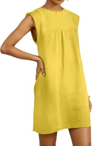 T Shirt Dresses for Women Casual Summer Midi Dress Cotton Linen Short Dress Sleeveless Beach Vacation Sundress Fashion