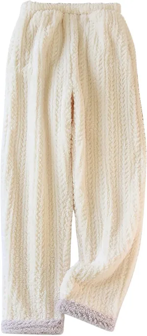 Thick Warm Fleece Pajamas Pants Winter Comfy Soft Flannel Lounge Trousers High Waisted Pull-on Pants Daily Homewear