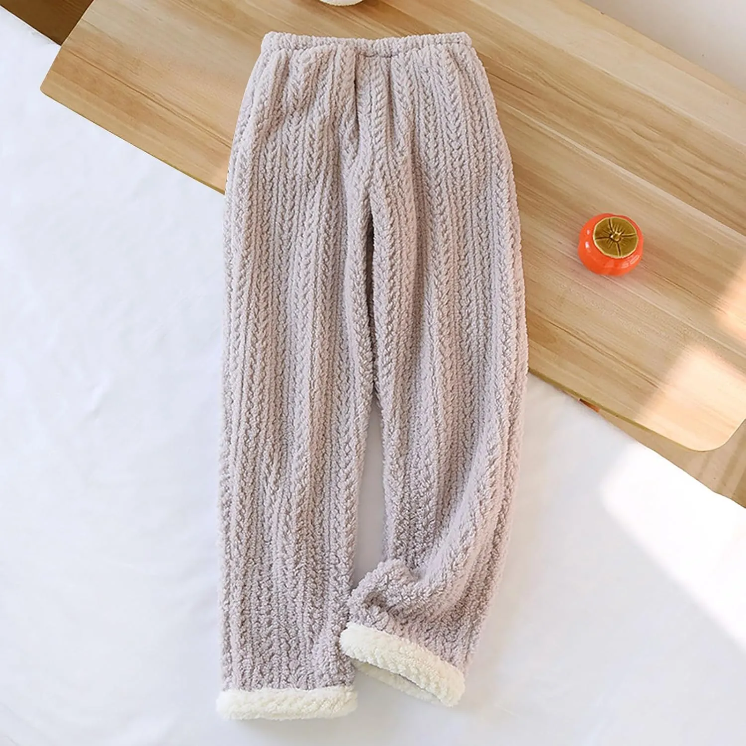 Thick Warm Fleece Pajamas Pants Winter Comfy Soft Flannel Lounge Trousers High Waisted Pull-on Pants Daily Homewear