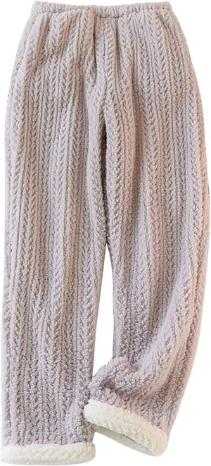 Thick Warm Fleece Pajamas Pants Winter Comfy Soft Flannel Lounge Trousers High Waisted Pull-on Pants Daily Homewear