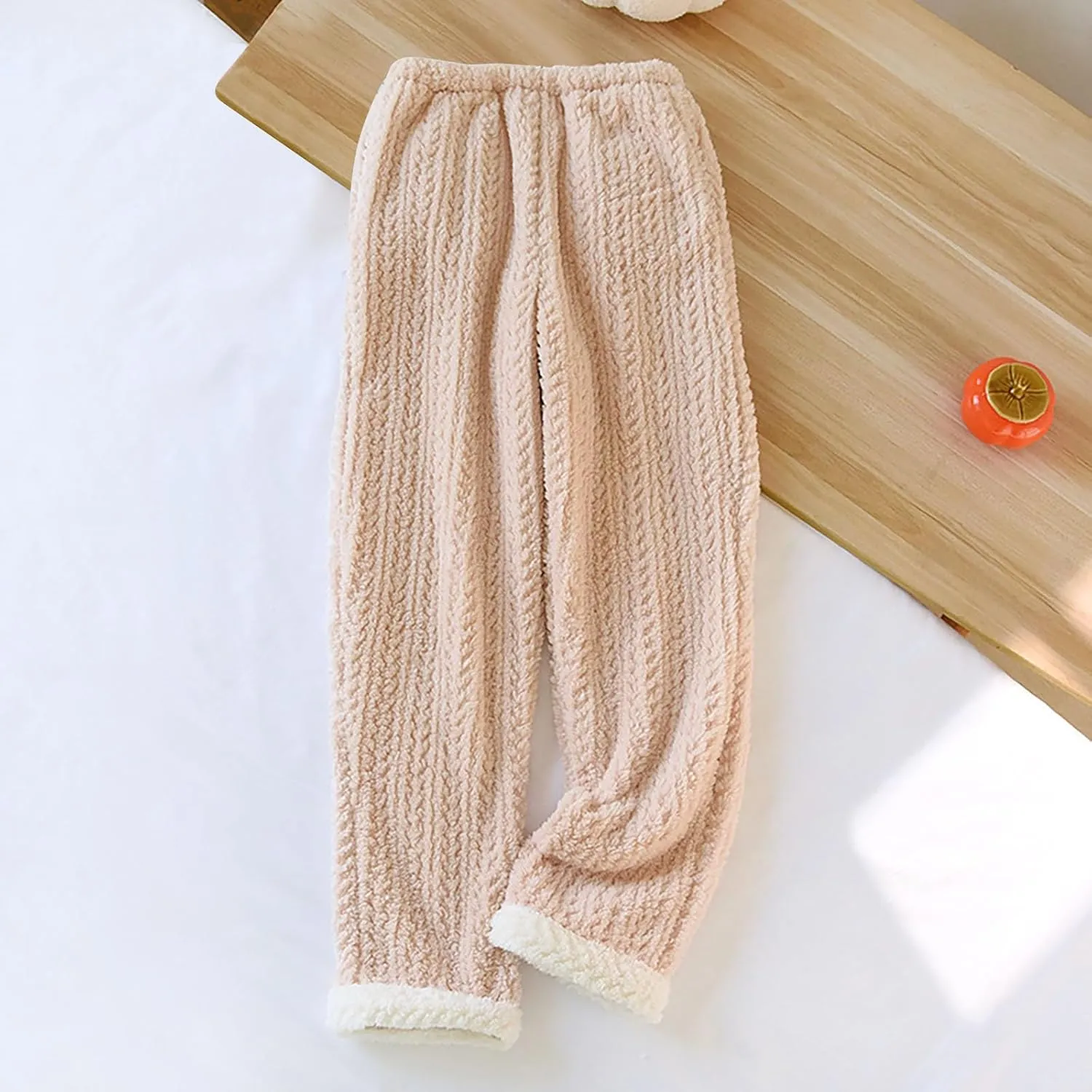 Thick Warm Fleece Pajamas Pants Winter Comfy Soft Flannel Lounge Trousers High Waisted Pull-on Pants Daily Homewear