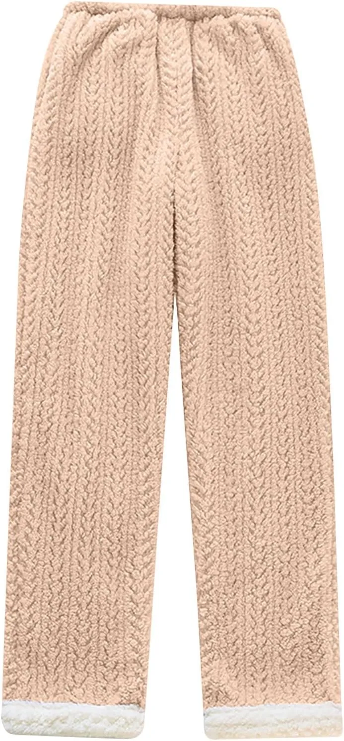Thick Warm Fleece Pajamas Pants Winter Comfy Soft Flannel Lounge Trousers High Waisted Pull-on Pants Daily Homewear