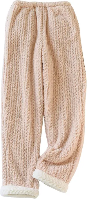 Thick Warm Fleece Pajamas Pants Winter Comfy Soft Flannel Lounge Trousers High Waisted Pull-on Pants Daily Homewear