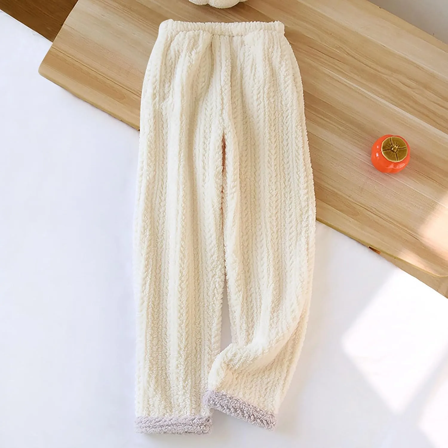 Thick Warm Fleece Pajamas Pants Winter Comfy Soft Flannel Lounge Trousers High Waisted Pull-on Pants Daily Homewear