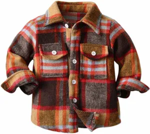 Toddler Baby Flannel Jacket,Baby Girl Boy Plaid Jacket Long Sleeve Lapel Button Down Coat Fall Winter Outwear