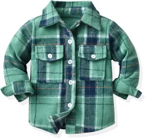 Toddler Baby Flannel Jacket,Baby Girl Boy Plaid Jacket Long Sleeve Lapel Button Down Coat Fall Winter Outwear