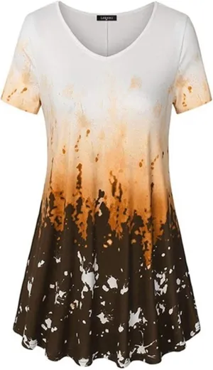 Tops for Women Trendy Summer 2025 Floral Print Dress Crew Neck Short Sleeve T-Shirts Casual Loose Fit Vacation Blouses