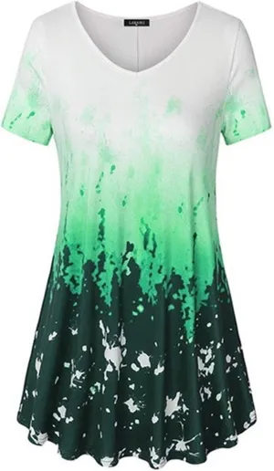 Tops for Women Trendy Summer 2025 Floral Print Dress Crew Neck Short Sleeve T-Shirts Casual Loose Fit Vacation Blouses