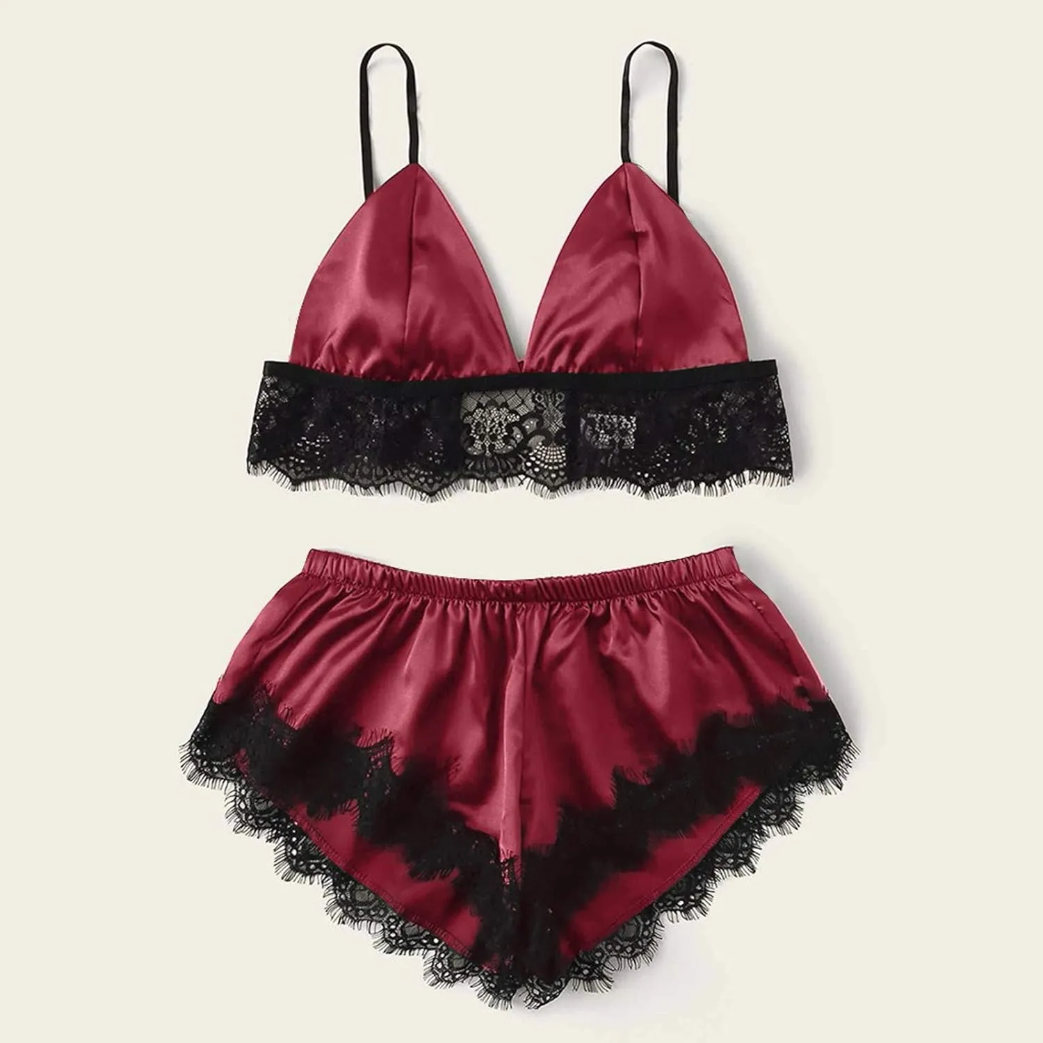 Traje Pijama femenino 2 Peice ropa Interior tirantes Encaje ropa Interior envuelta pecho tres Puntos pjs conjunto