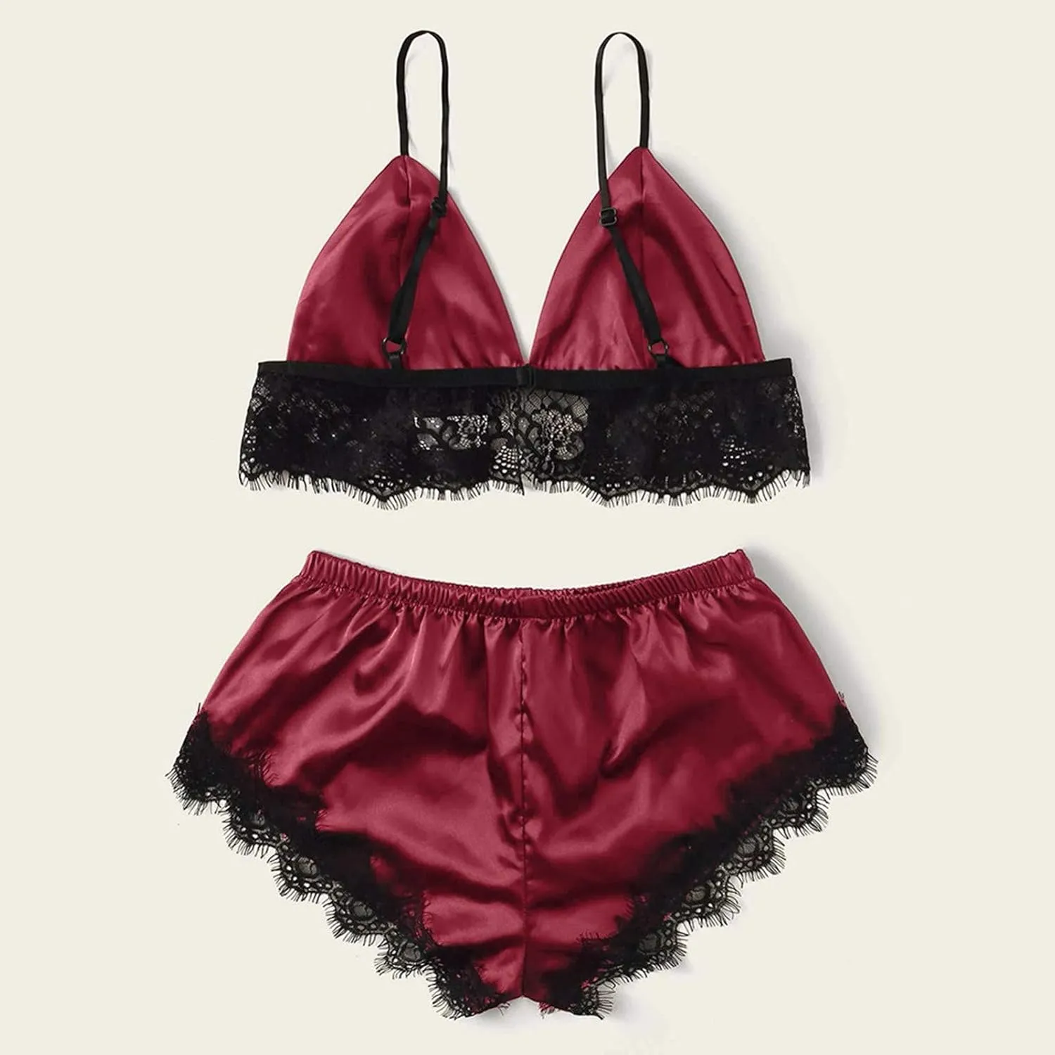 Traje Pijama femenino 2 Peice ropa Interior tirantes Encaje ropa Interior envuelta pecho tres Puntos pjs conjunto