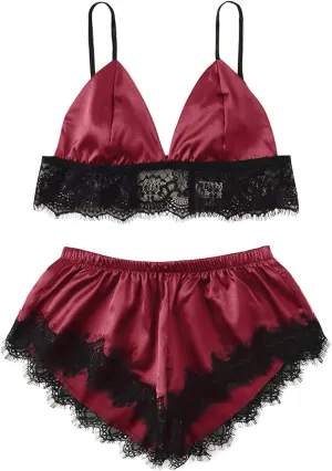Traje Pijama femenino 2 Peice ropa Interior tirantes Encaje ropa Interior envuelta pecho tres Puntos pjs conjunto