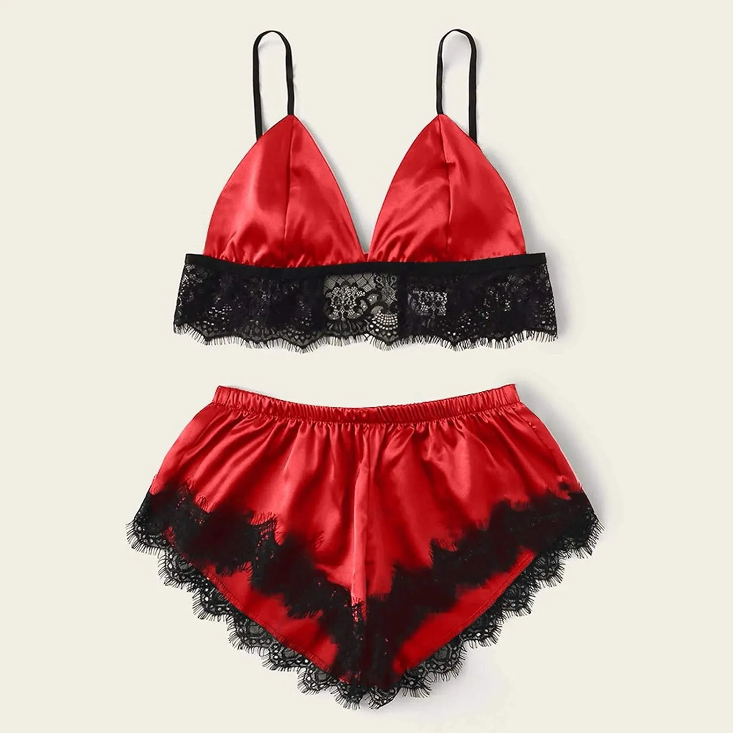 Traje Pijama femenino 2 Peice ropa Interior tirantes Encaje ropa Interior envuelta pecho tres Puntos pjs conjunto