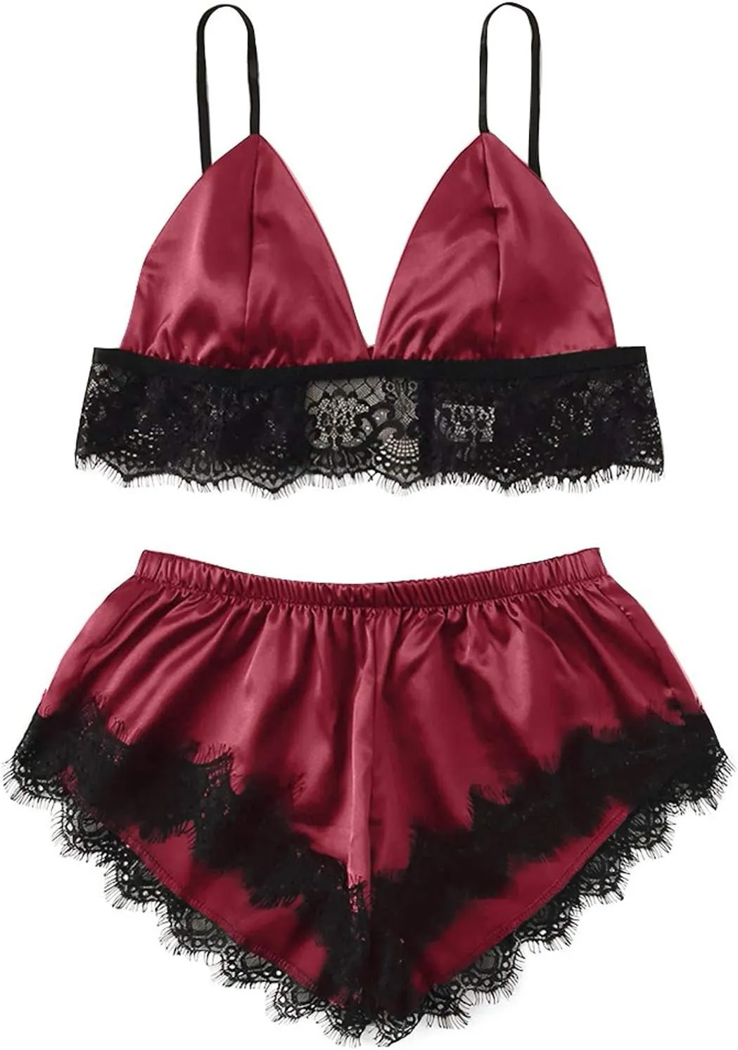 Traje Pijama femenino 2 Peice ropa Interior tirantes Encaje ropa Interior envuelta pecho tres Puntos pjs conjunto