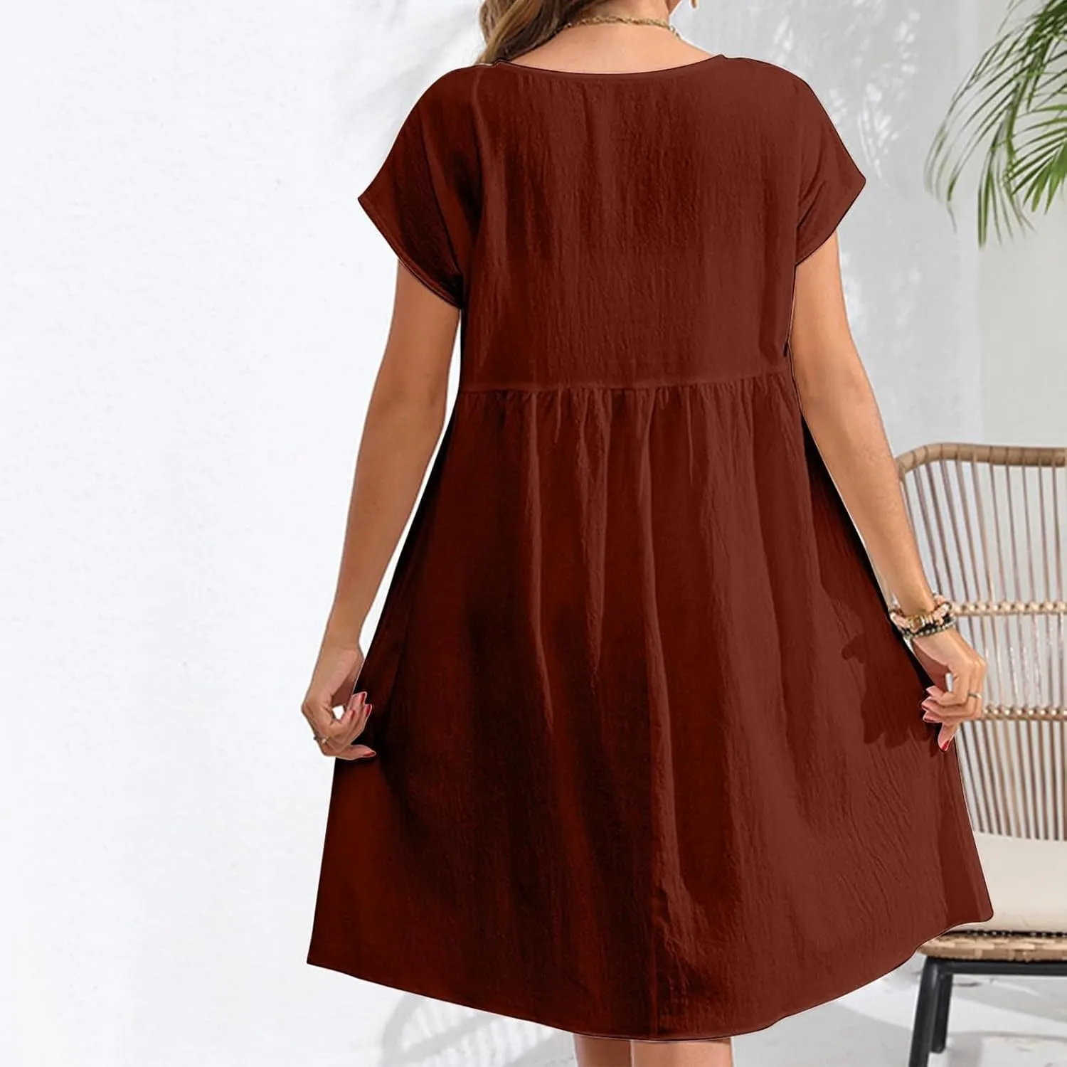 Tshirt Dress Women Casual Summer Short Dresses Cotton Linen Midi Dress Plus Size A Line Flowy Sundress Short Sleeve