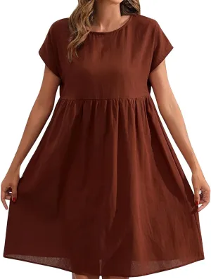 Tshirt Dress Women Casual Summer Short Dresses Cotton Linen Midi Dress Plus Size A Line Flowy Sundress Short Sleeve