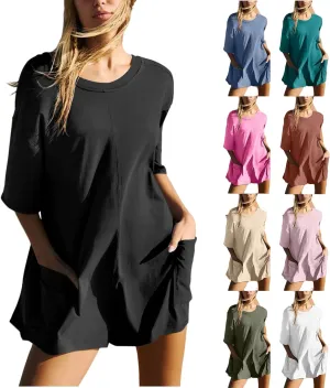 Tshirt Rompers For Women 2025 Summer Casaul Short Sleeve Athletic Workout Reversible Hot Shot Tee Romper With Pocket