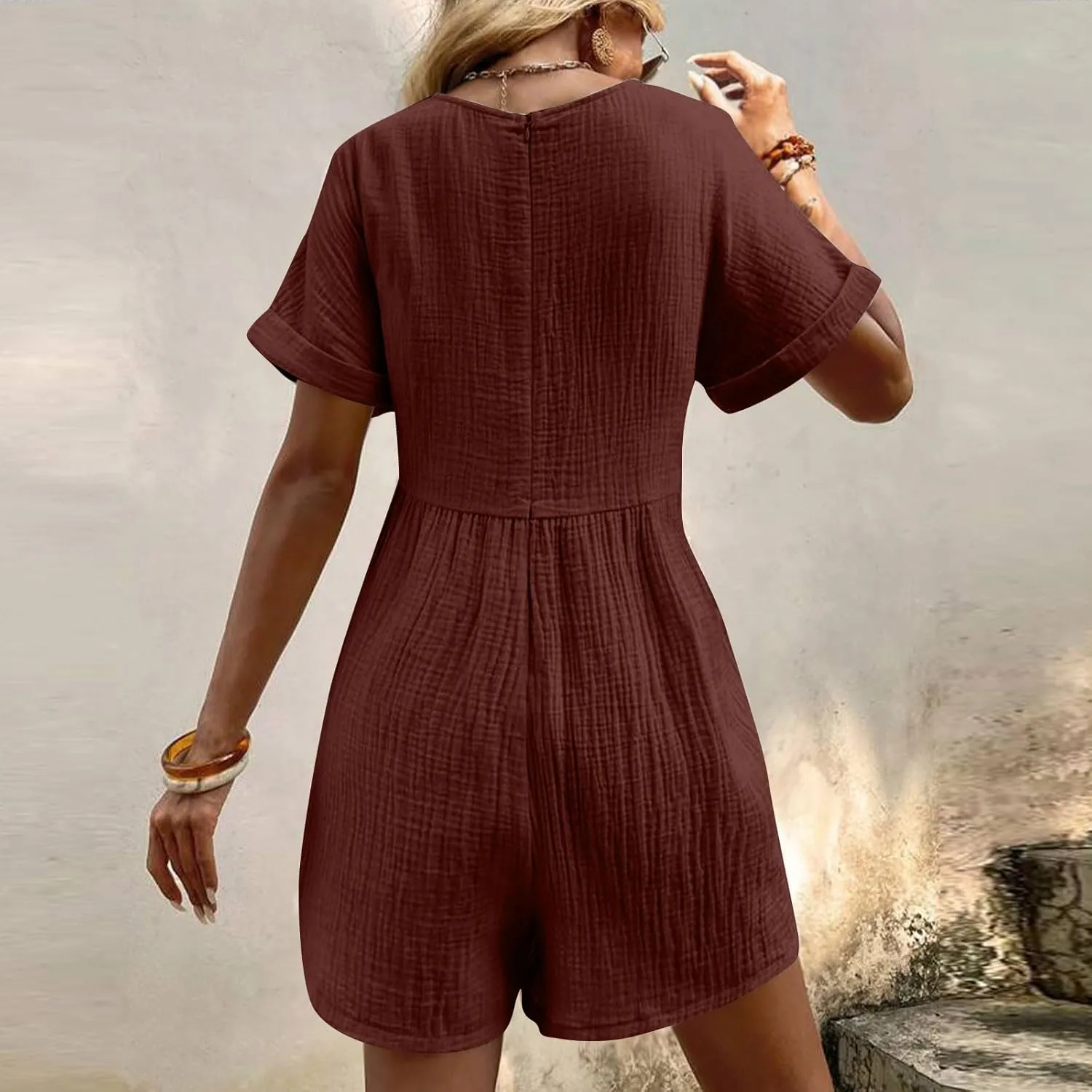 Tshirt Rompers for Women Baggy Short Sleeve Romper Onesie Jumpers Comfy Linen Beach Travel Vacation Shorts Jumpsuit
