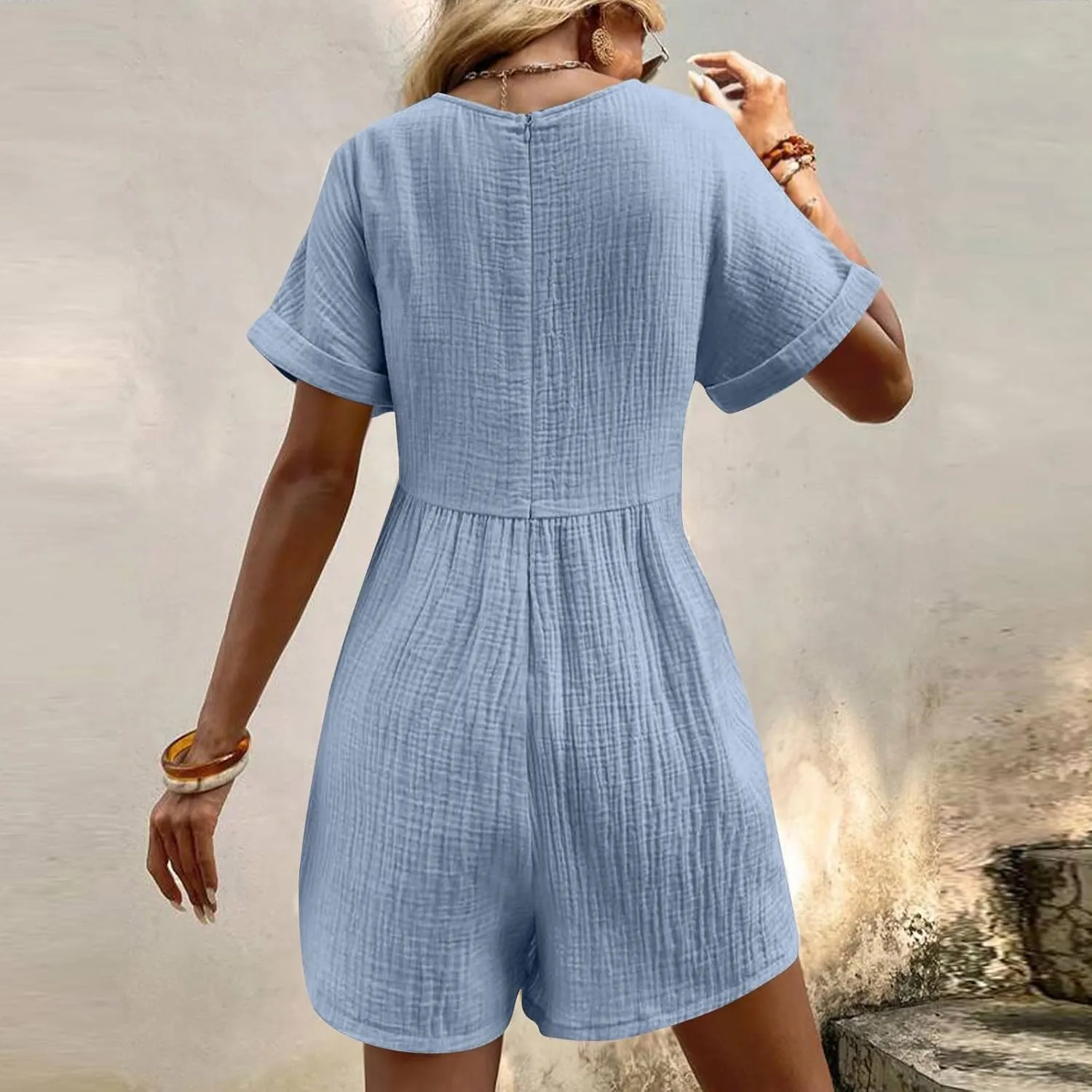 Tshirt Rompers for Women Baggy Short Sleeve Romper Onesie Jumpers Comfy Linen Beach Travel Vacation Shorts Jumpsuit