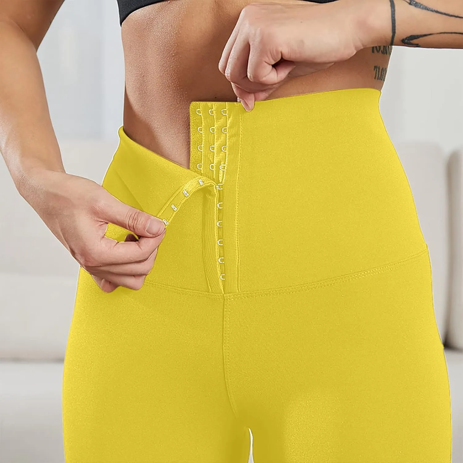 tuduoms Tummy Control Leggings for Women Body Shaping High Waist Corset Waist Cincher Trainer Yoga Pants for Working Out