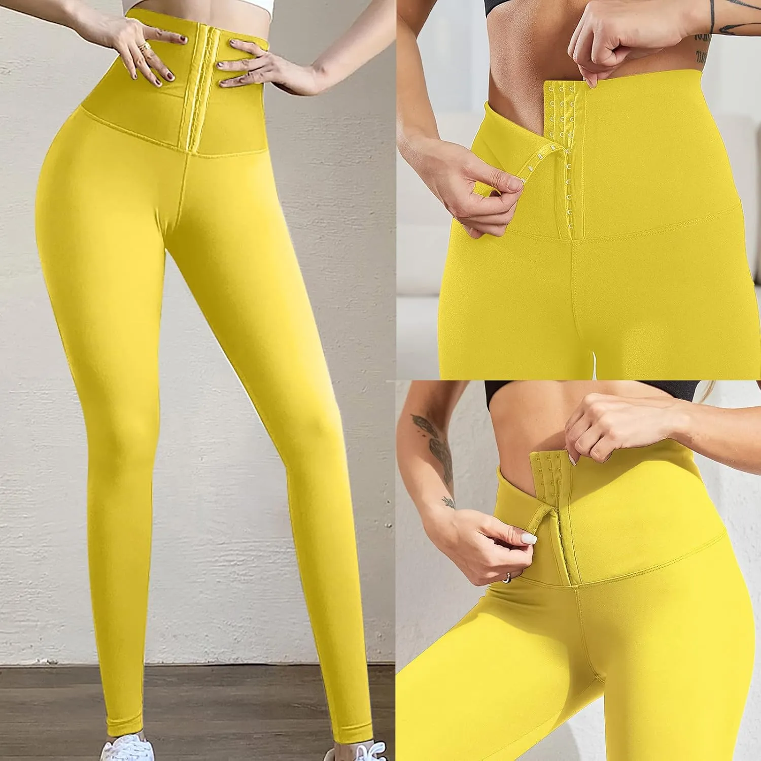 tuduoms Tummy Control Leggings for Women Body Shaping High Waist Corset Waist Cincher Trainer Yoga Pants for Working Out