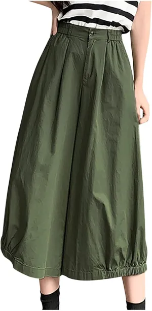 Uillui Women's Wide Leg Capri Palazzo Pants High Waist Loose Fit Casual Crop Flowy Pants Cute Summer Skirt Pants Culottes