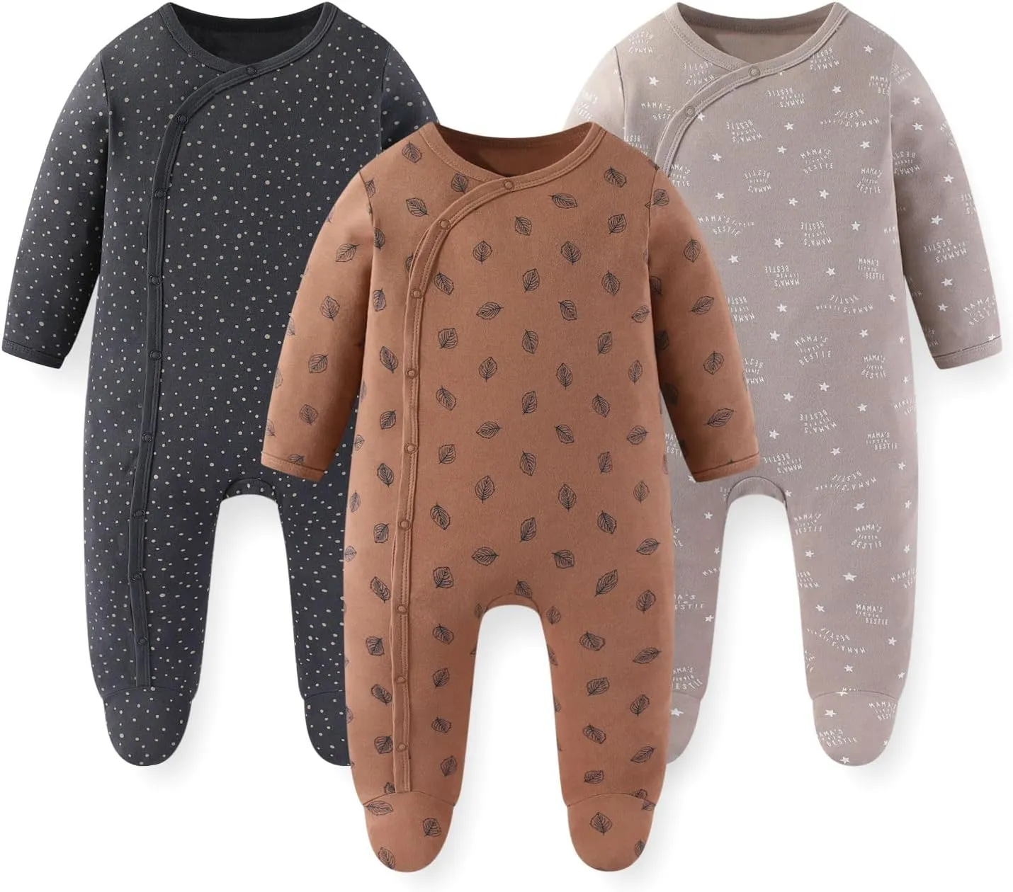 Unisex Baby Boy Girl Footies Rompers Cotton Long Sleeve 3 Pack Infant Jumpsuits 0-12Months Babies' Outfits