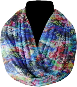 Unisex Lightweight Artistic Abstract Infinity Fashion Scarf Psychedelic Design 100% Cotton Circle Loop Wrap Around Scarf