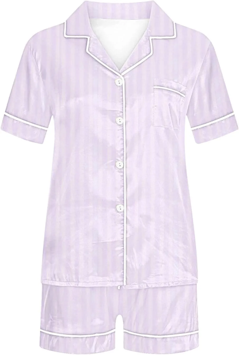 Vertical Stripes Pajamas for Women Summer Lapel Button Down Short Sleeve Sleepwear Pjs Shorts 2Pcs Loungewear Set