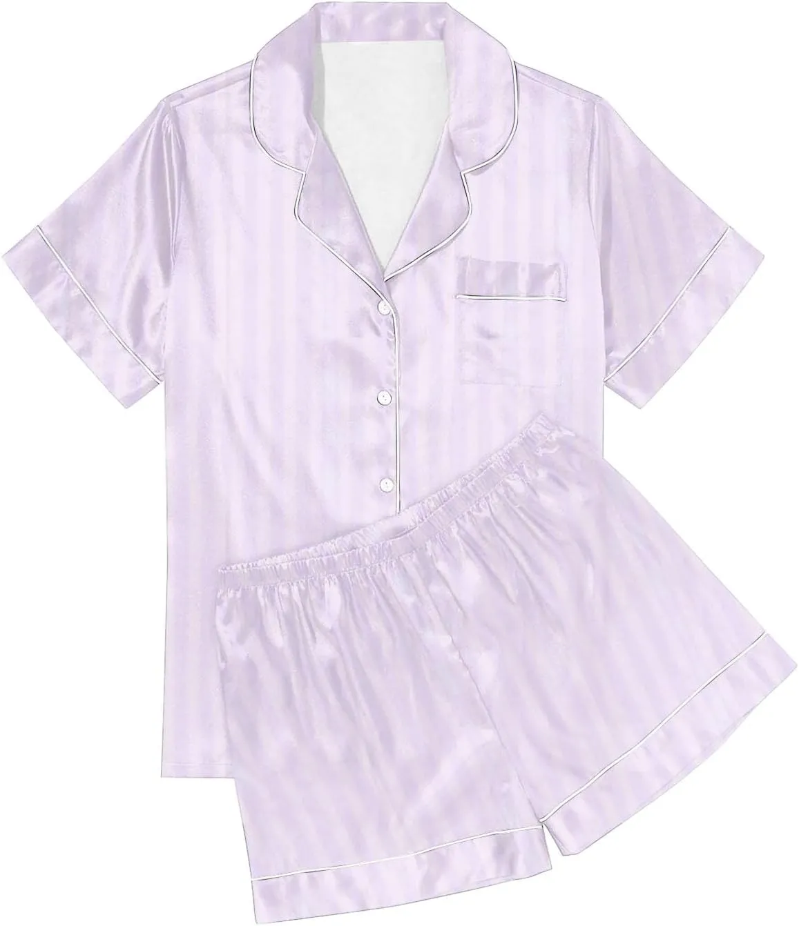 Vertical Stripes Pajamas for Women Summer Lapel Button Down Short Sleeve Sleepwear Pjs Shorts 2Pcs Loungewear Set