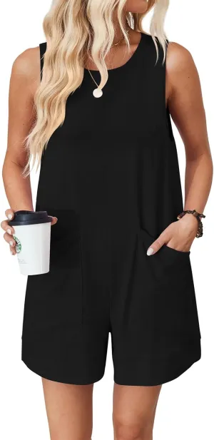 VUTRU Rompers for Women Summer Short Jumpsuits Casual Loose Fit Maternity Romper Comfy Cotton One Piece with Pockets
