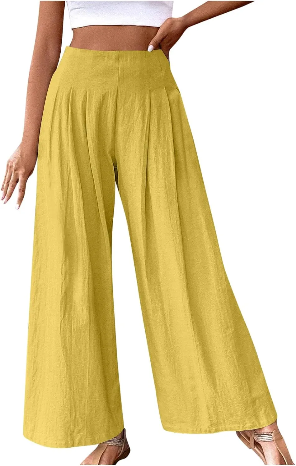 Wide Leg Pants for Women Summer Casual Palazzo Pant Trendy Elastic High Waisted Pants Flowy Loose Boho Pant, Small