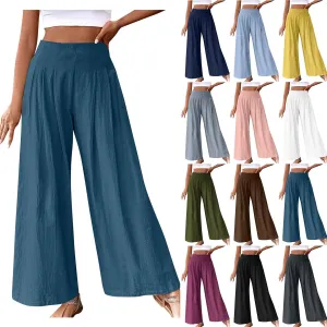 Wide Leg Pants for Women Summer Casual Palazzo Pant Trendy Elastic High Waisted Pants Flowy Loose Boho Pant, Small