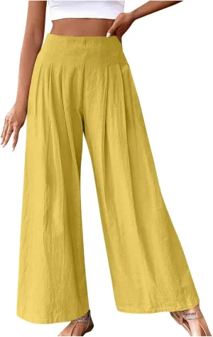 Wide Leg Pants for Women Summer Casual Palazzo Pant Trendy Elastic High Waisted Pants Flowy Loose Boho Pant, Small