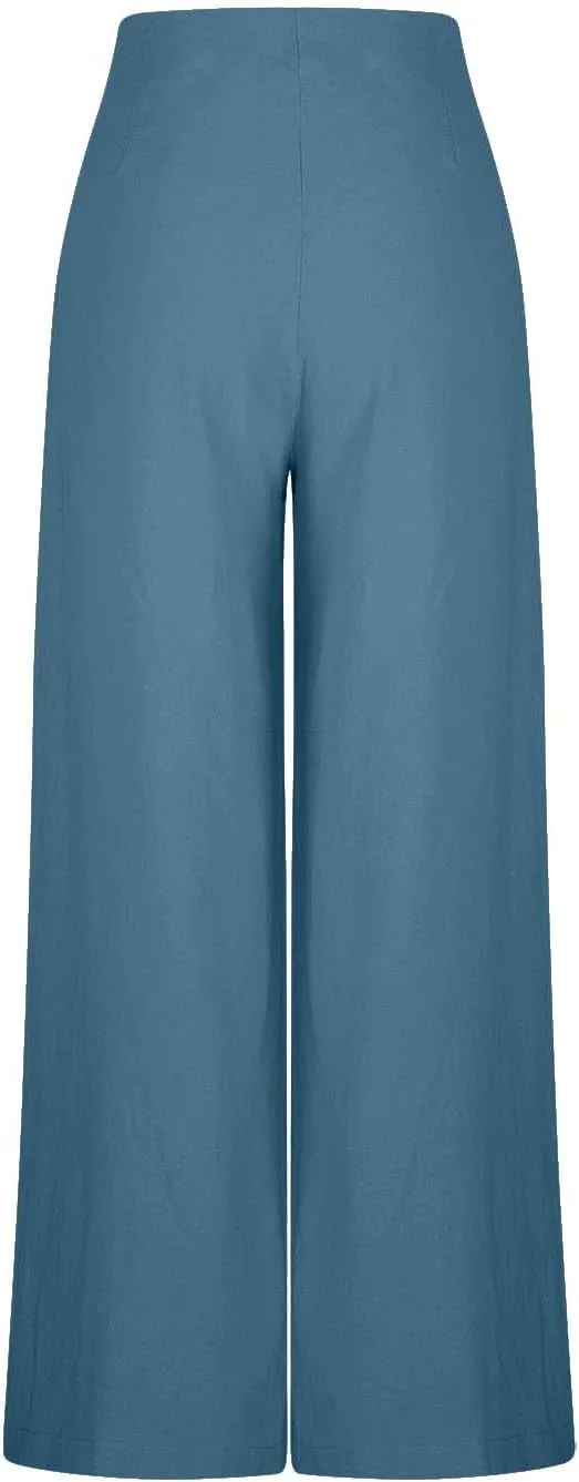Wide Leg Pants for Women Summer Casual Palazzo Pant Trendy Elastic High Waisted Pants Flowy Loose Boho Pant, Small