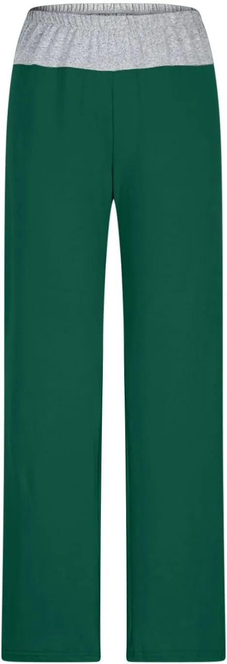 Wide Leg Pants Woman Color Block Elastic High Waisted Straight Trousers Workout Casual Lounge Pant Fashion Pajamas