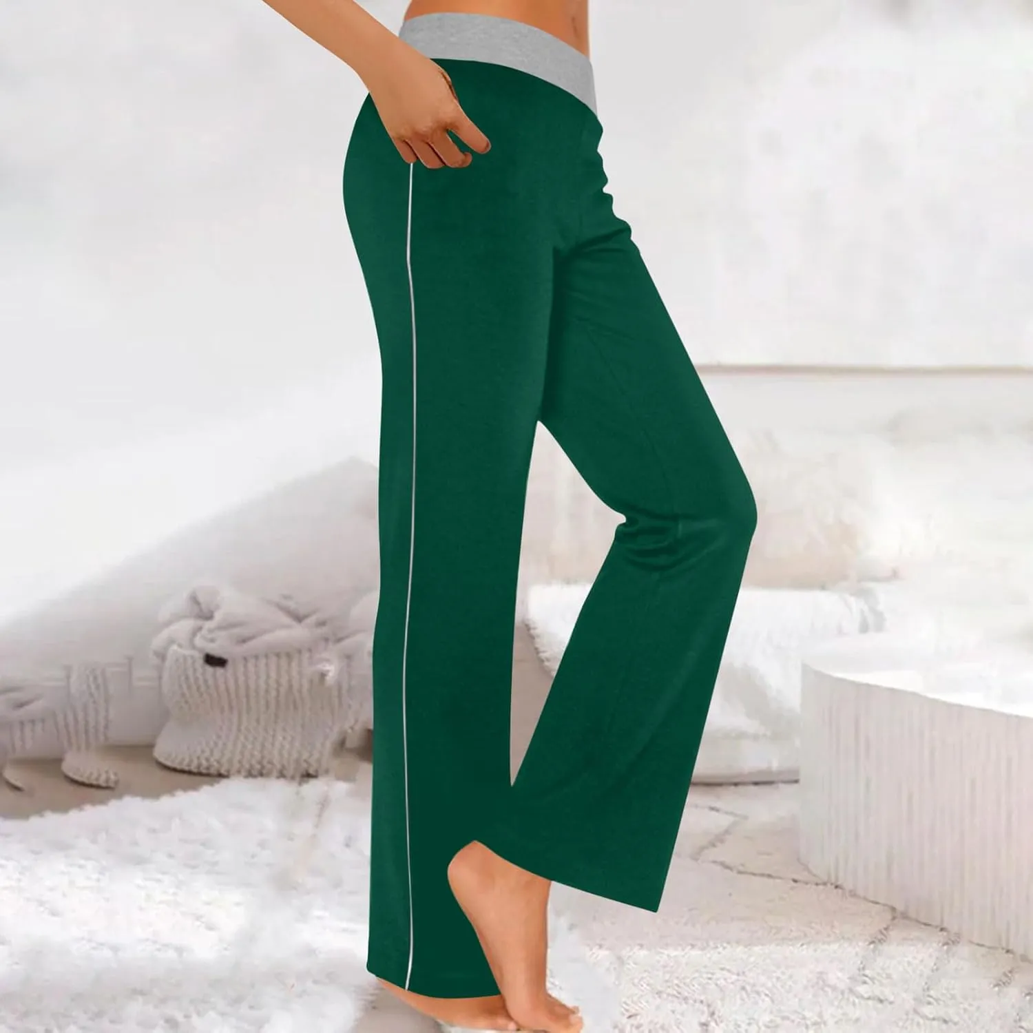Wide Leg Pants Woman Color Block Elastic High Waisted Straight Trousers Workout Casual Lounge Pant Fashion Pajamas